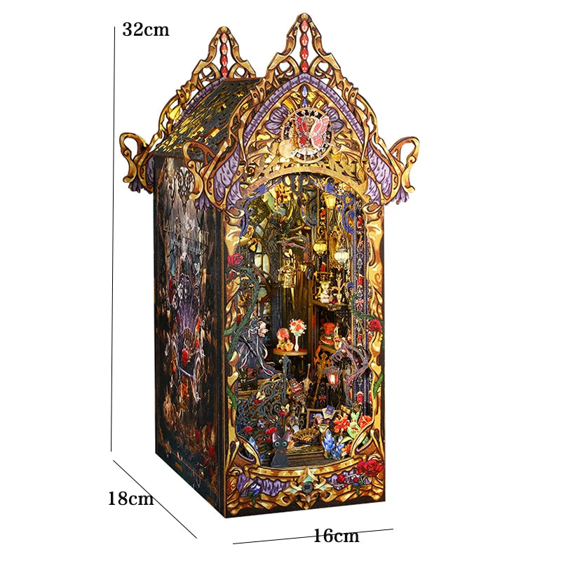 DIY Book Nook Kit with LED Lights – Miniature Bookshelf Insert for Readers