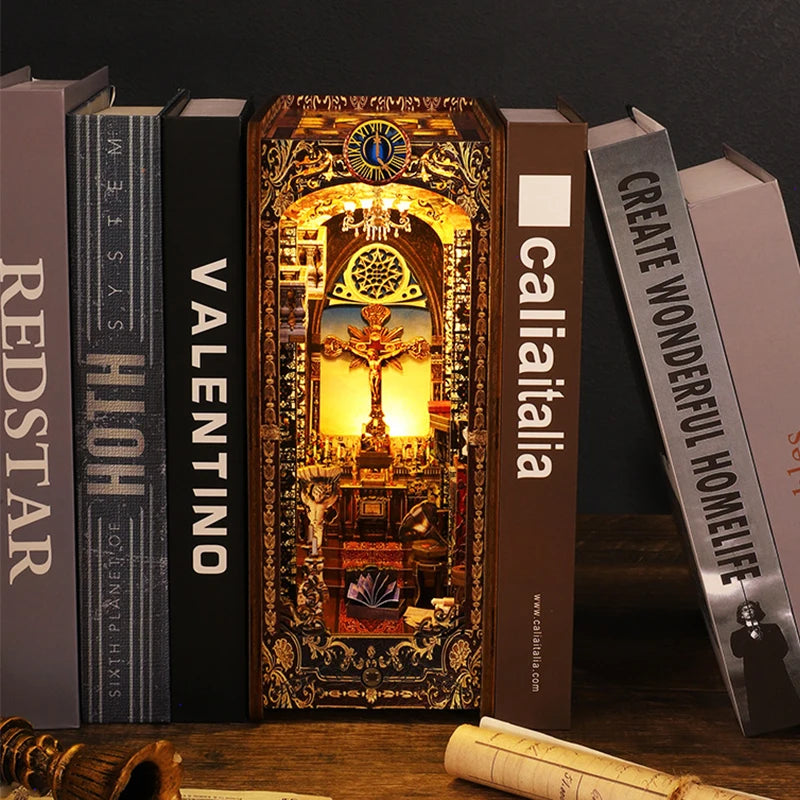 DIY Book Nook Kit with LED Lights – Miniature Bookshelf Insert for Readers
