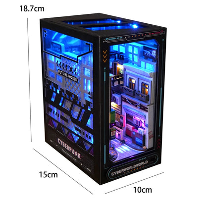 DIY Book Nook Kit with LED Lights – Miniature Bookshelf Insert for Readers