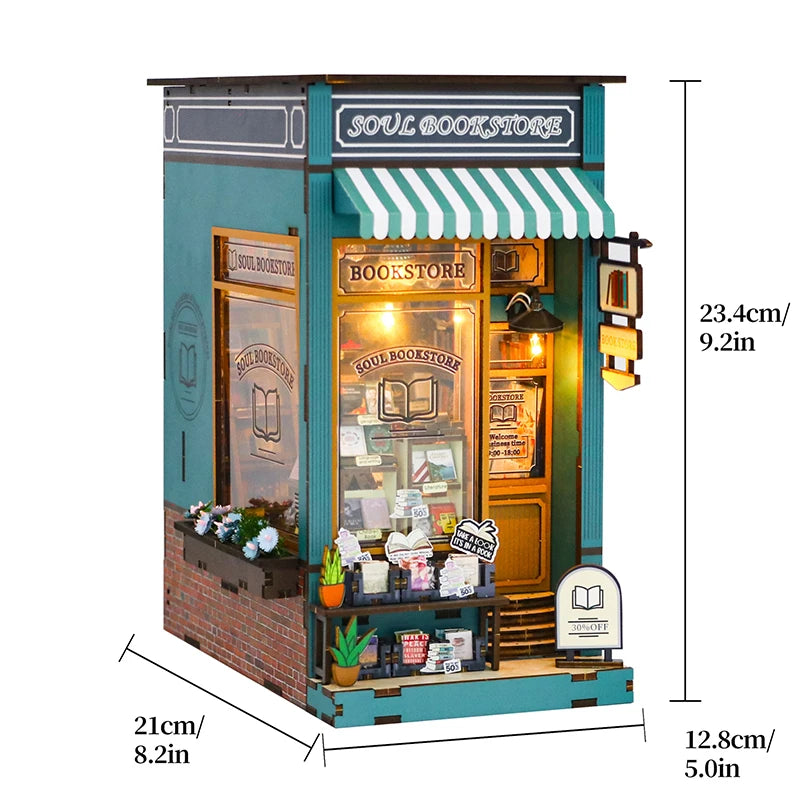DIY Book Nook Kit with LED Lights – Miniature Bookshelf Insert for Readers