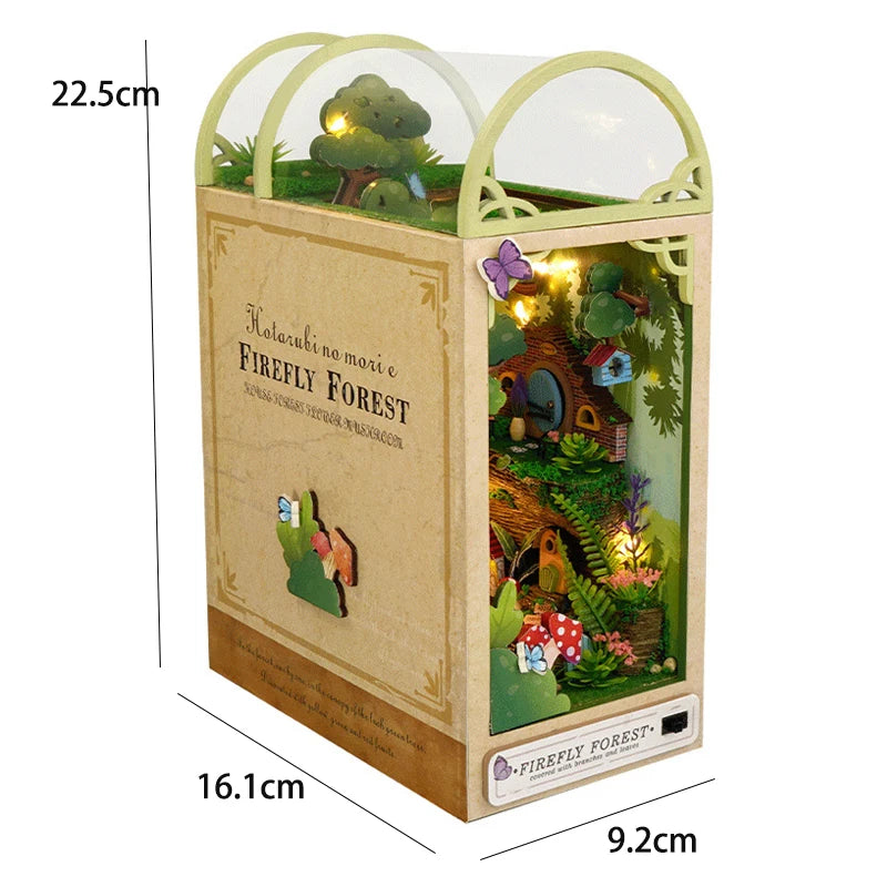 DIY Book Nook Kit with LED Lights – Miniature Bookshelf Insert for Readers