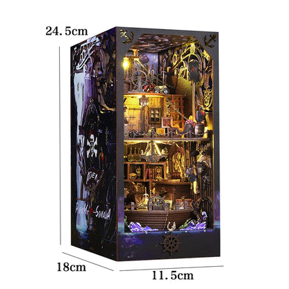 DIY Book Nook Kit with LED Lights – Miniature Bookshelf Insert for Readers