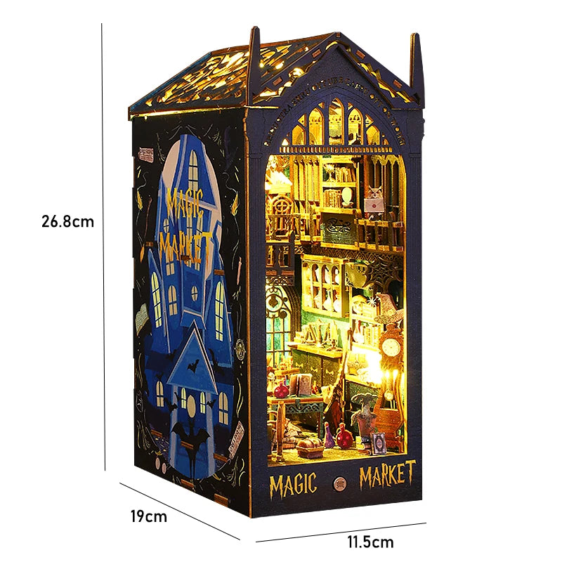 DIY Book Nook Kit with LED Lights – Miniature Bookshelf Insert for Readers