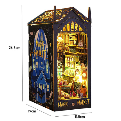 DIY Book Nook Kit with LED Lights – Miniature Bookshelf Insert for Readers