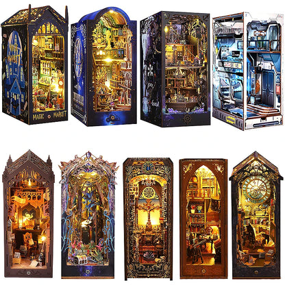 DIY Book Nook Kit with LED Lights – Miniature Bookshelf Insert for Readers