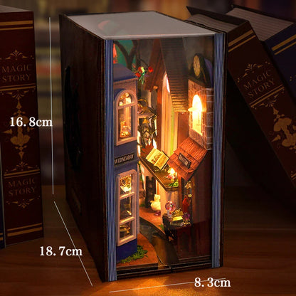 DIY Book Nook Kit with LED Lights – Miniature Bookshelf Insert for Readers