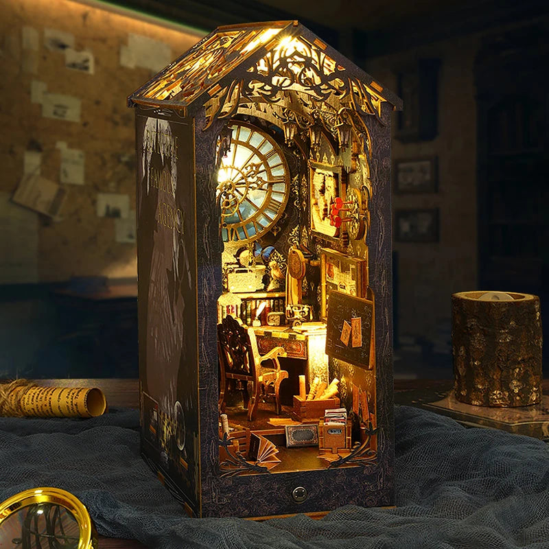 DIY Book Nook Kit with LED Lights – Miniature Bookshelf Insert for Readers