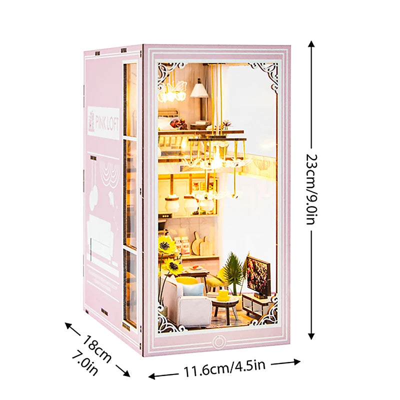 DIY Book Nook Kit with LED Lights – Miniature Bookshelf Insert for Readers