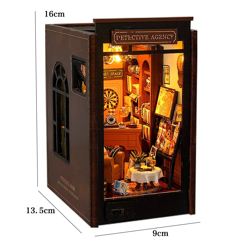 DIY Book Nook Kit with LED Lights – Miniature Bookshelf Insert for Readers