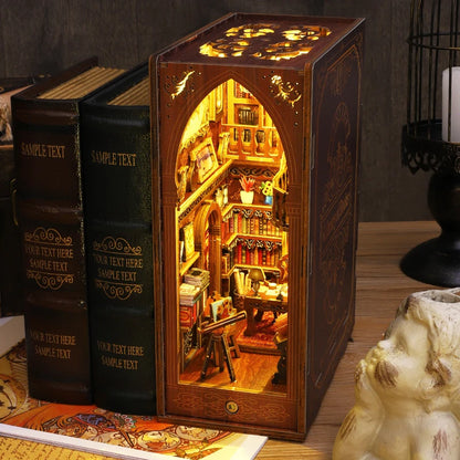 DIY Book Nook Kit with LED Lights – Miniature Bookshelf Insert for Readers
