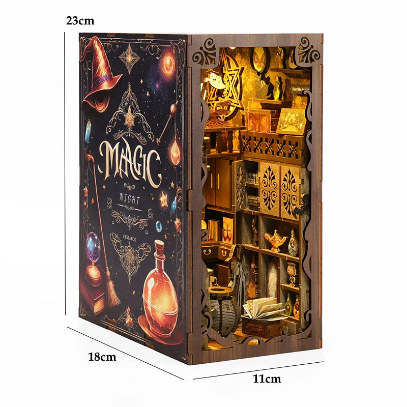 DIY Book Nook Kit with LED Lights – Miniature Bookshelf Insert for Readers